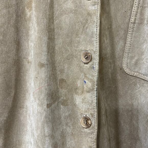 Allagash Vtg Womens Sz Large Tan Suede 100% Leather Button Down Jacket Y2K - Picture 2 of 6